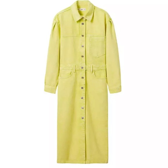 MANGO MNG Denim Lime Shirt Midi Dress Size 2 - Picture 5 of 7